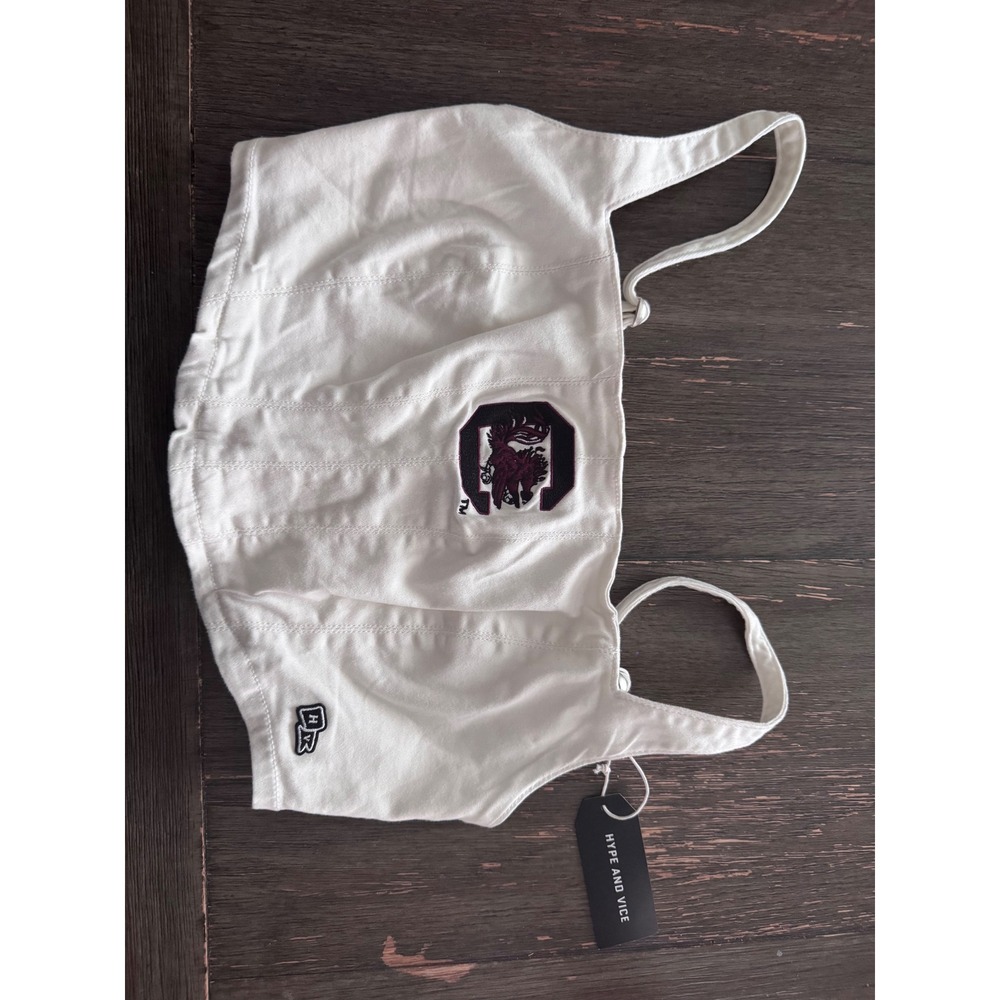 Hype and Vice South Carolina Gamecocks White Denim Block C Corset Top Small NWT